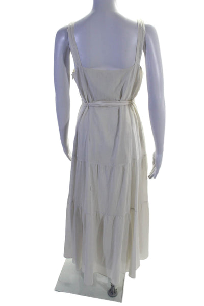 Maeve Anthropologie Womens Belted Sleeveless Sun Dress White Cotton Size 6