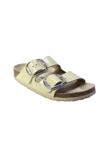 Birkenstock Women's Open Toe Double Straps Leather Slip-On Sandals Cream Size 36