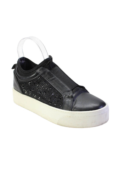 Carvela Women's Round Toe Leather Slip-N Rubber Sole Sneakers Black Size 36.5