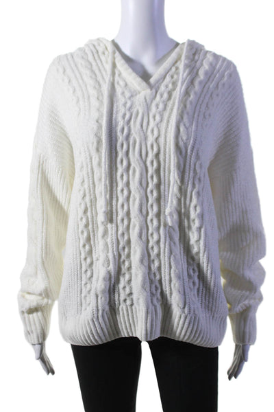 Cynthia Rowley Womens White Cable Knit Hooded Long Sleeve Sweater Top Size M