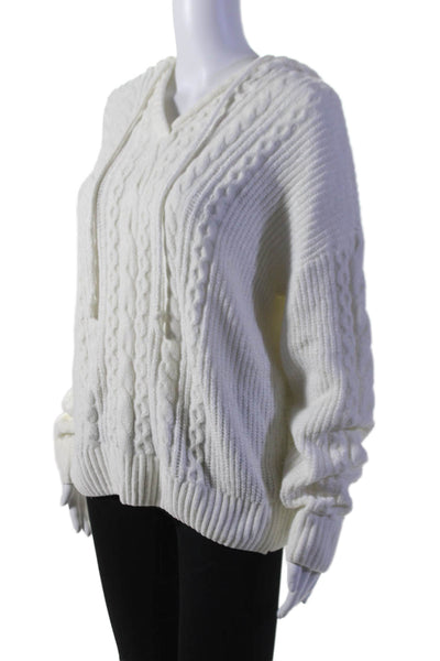 Cynthia Rowley Womens White Cable Knit Hooded Long Sleeve Sweater Top Size M