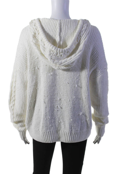 Cynthia Rowley Womens White Cable Knit Hooded Long Sleeve Sweater Top Size M