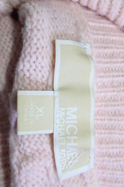 Michael Michael Kors Womens Pink Cable Knit Turtleneck Sweater Top Size XL