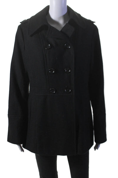 Michael Michael Kors Womens Wool Black Double Breasted Long Sleeve Peacoat SizeL