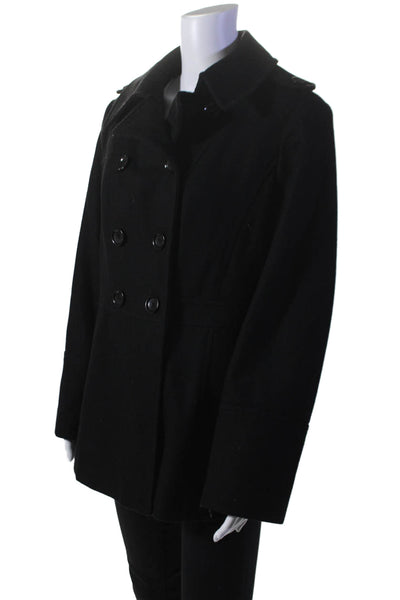 Michael Michael Kors Womens Wool Black Double Breasted Long Sleeve Peacoat SizeL