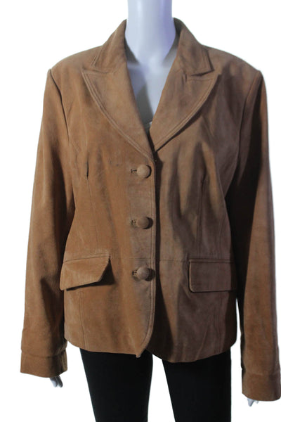 Bernardo Womens Brown Suede Leather Long Sleeve Button Front Jacket Size XL