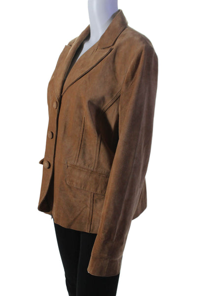 Bernardo Womens Brown Suede Leather Long Sleeve Button Front Jacket Size XL