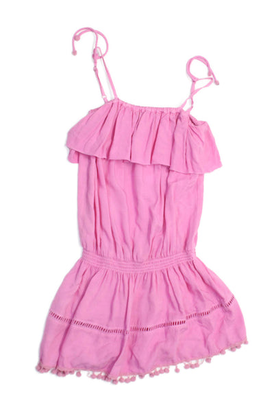 Melissa Odabash Girls Pom Pom Trim Elastic Waist Sleeveless Dress Pink Size 8