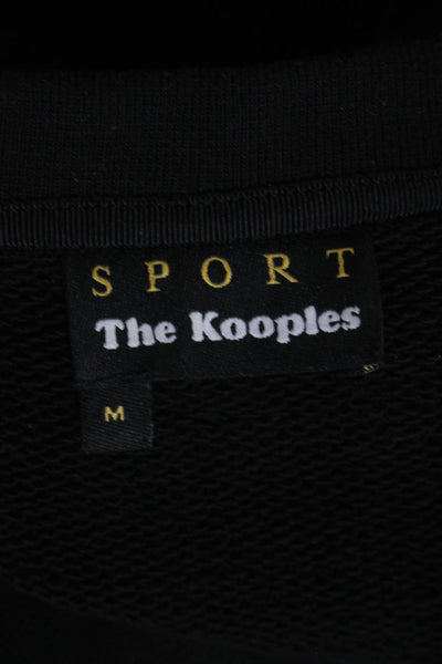 Sport The Kooples Womens Patchwork Zipped Elbow Fringed Sweatshirt Black Size M