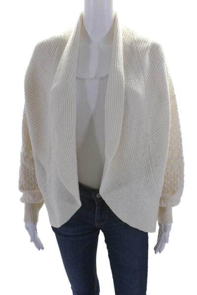 Kobi Halperin Womens Merino Wool Geometric Knitted Sweater Cardigan White Size L