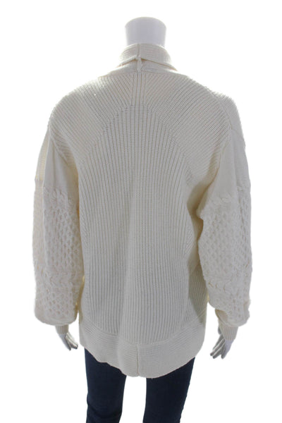 Kobi Halperin Womens Merino Wool Geometric Knitted Sweater Cardigan White Size L