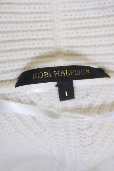 Kobi Halperin Womens Merino Wool Geometric Knitted Sweater Cardigan White Size L