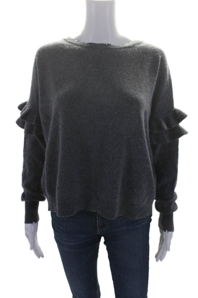 Current/Elliott Womens Wool Round Neck Ruffle Long Sleeve Sweater Gray Size 1