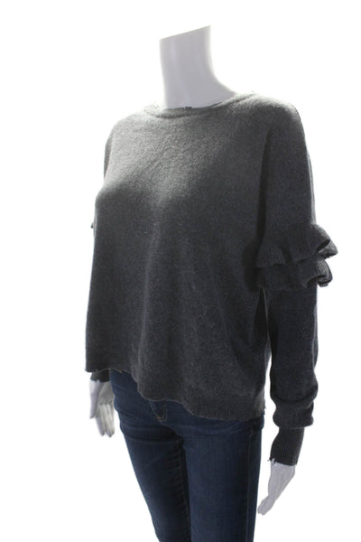 Current/Elliott Womens Wool Round Neck Ruffle Long Sleeve Sweater Gray Size 1