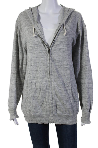 J Crew Womens Cotton Fleece Textured Zip Drawstring Hood Sweater Gray Size L