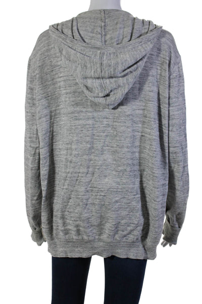 J Crew Womens Cotton Fleece Textured Zip Drawstring Hood Sweater Gray Size L