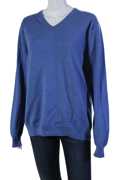 J Crew Womens Wool V-neck Long Sleeve Casual Knitted Sweater Blue Size L