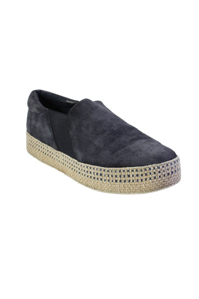 Vince Womens Blue Suede Woven Detail Platform Slip On Sneakers Shoes Size 10M