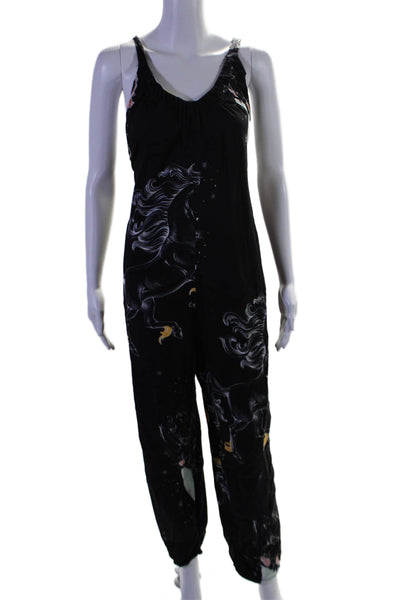 Agua Bendita Womens Abstract Print Halter Neck Jumpsuit Black Size Small