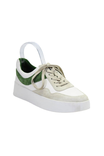 Vince Womens Leather Platform Lace Up Sneakers White Green Size 9.5 Medium