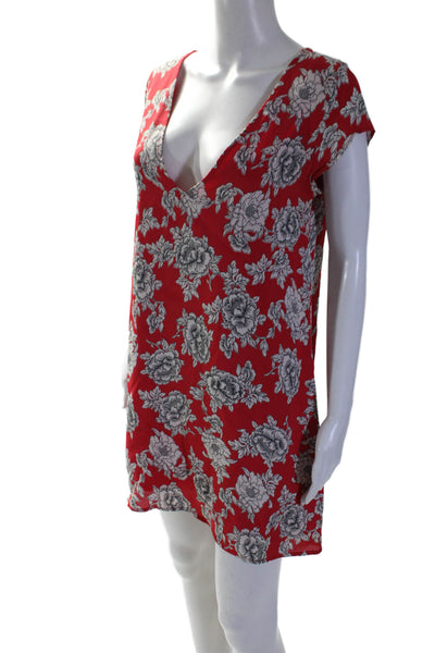 Free People Womens Floral Print V-Neck Short Sleeve Mini Dress Red Size S