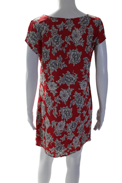 Free People Womens Floral Print V-Neck Short Sleeve Mini Dress Red Size S