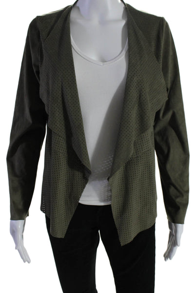 Jack by BB DAKOTA Womens Faux Suede Perforated Open Front Cardigan Olive Size XS