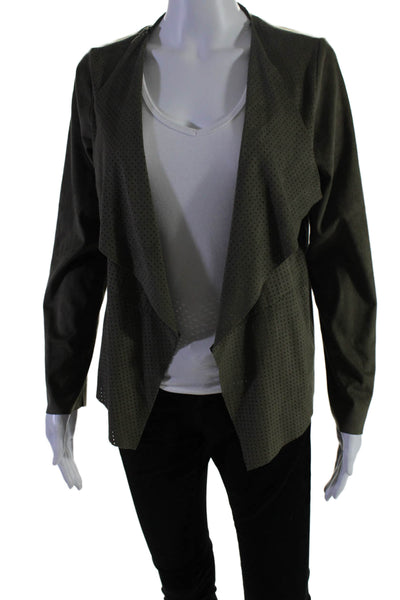 Jack by BB DAKOTA Womens Faux Suede Perforated Open Front Cardigan Olive Size XS