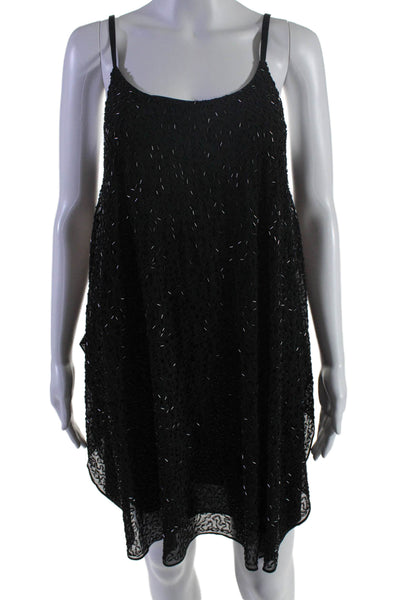 Alice + Olivia Womens Scoop Neck Spaghetti Straps Beaded Mini Dress Black Size X