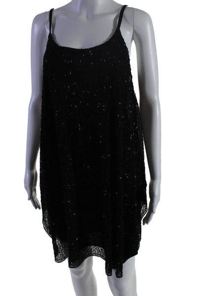 Alice + Olivia Womens Scoop Neck Spaghetti Straps Beaded Mini Dress Black Size X