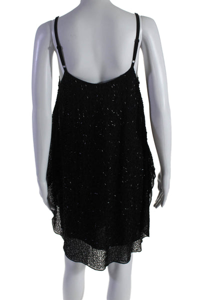 Alice + Olivia Womens Scoop Neck Spaghetti Straps Beaded Mini Dress Black Size X