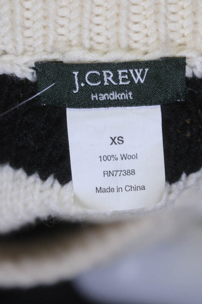 J Crew Womens Wool Long Sleeve Striped Cable Knit Sweater White Black Size XS