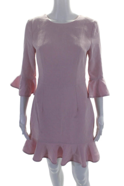 Black Halo Women's Round Neck Short Sleeves Tiered Mini Dress Pink Size 6