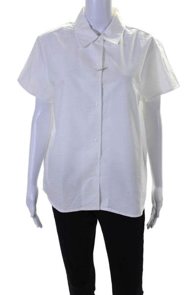 A.P.C. Womens Cotton Collared Short Sleeve Button Up Blouse Top White Size 40