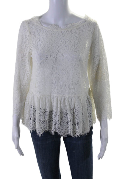 Joie Womens Lace Long Sleeve Button Up Peplum Blouse White Size S