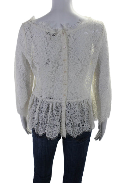 Joie Womens Lace Long Sleeve Button Up Peplum Blouse White Size S