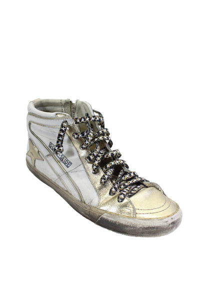 Golden Goose Womens White Gold Leather High Top Slide Sneakers Shoes Size 9