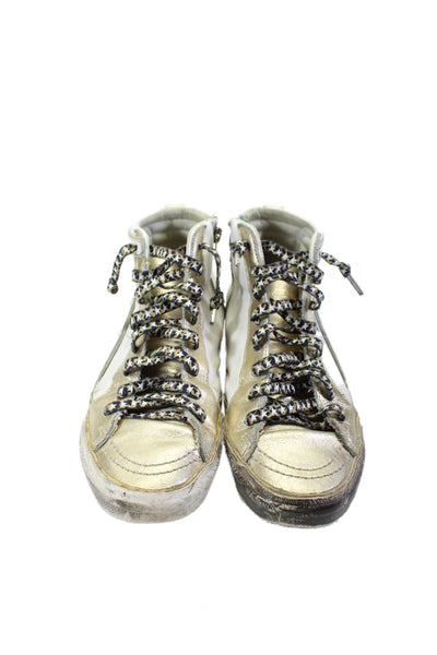 Golden Goose Womens White Gold Leather High Top Slide Sneakers Shoes Size 9