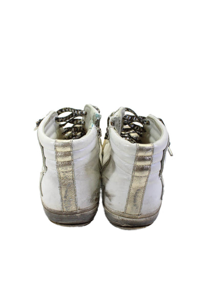 Golden Goose Womens White Gold Leather High Top Slide Sneakers Shoes Size 9