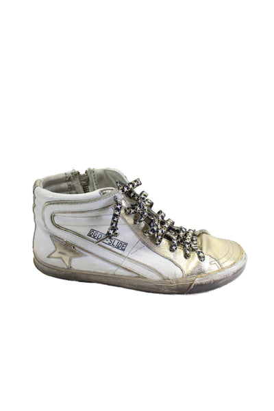 Golden Goose Womens White Gold Leather High Top Slide Sneakers Shoes Size 9