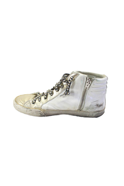 Golden Goose Womens White Gold Leather High Top Slide Sneakers Shoes Size 9