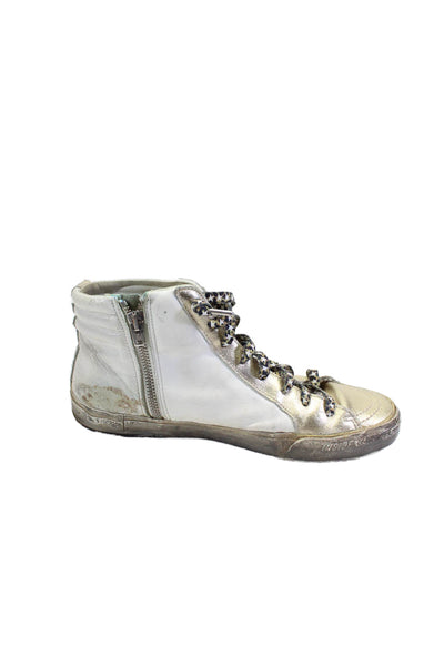 Golden Goose Womens White Gold Leather High Top Slide Sneakers Shoes Size 9