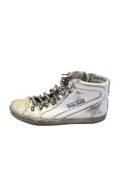 Golden Goose Womens White Gold Leather High Top Slide Sneakers Shoes Size 9