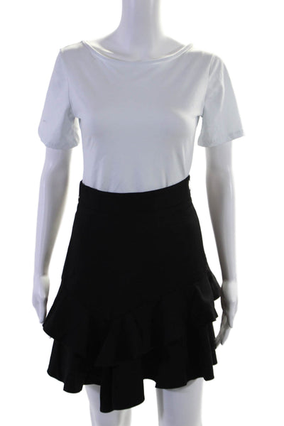 Maje Womens A Line Ruffled Tiered Mini Skirt Plush Black Wool Size EUR 36