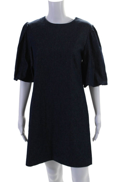 Kate Spade Women's Round Neck Puff Sleeves A-Line Mini Dress Blue Size 4