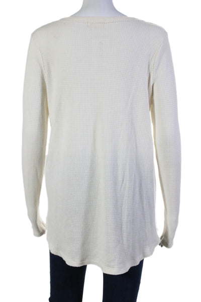 T.LA Womens Cotton Textured V Neck Long Sleeved White Casual Top White Size XS