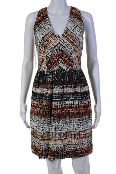 Alilly Womens Cotton Abstract V Neck Pleated Buttoned Multicolored Dress Size 0