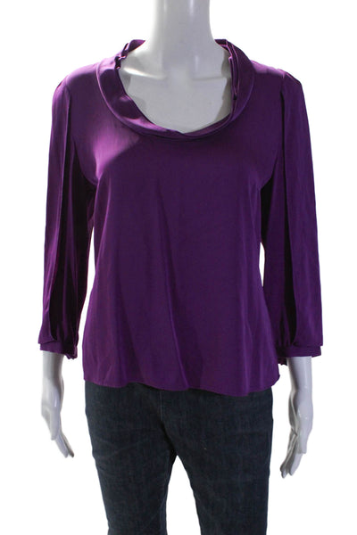 Elie Tahari Womens 3/4 Sleeve Scoop Neck Silk Blouse Purple Size Small