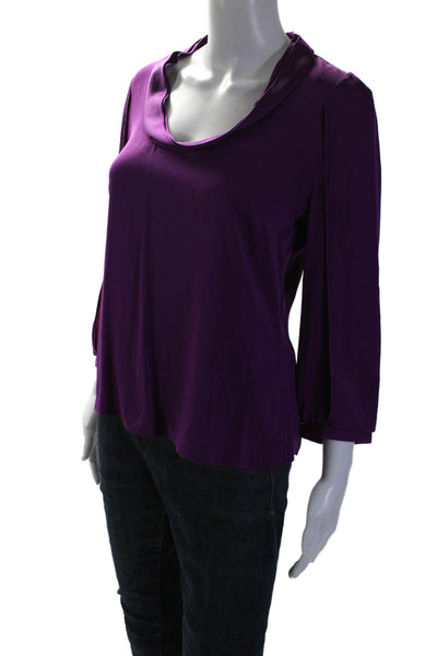 Elie Tahari Womens 3/4 Sleeve Scoop Neck Silk Blouse Purple Size Small