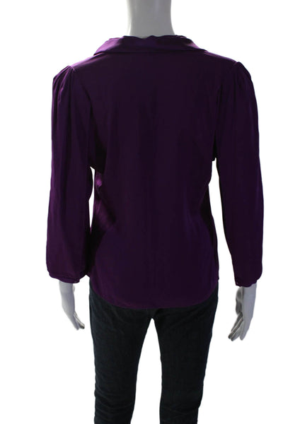 Elie Tahari Womens 3/4 Sleeve Scoop Neck Silk Blouse Purple Size Small